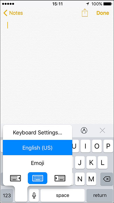 Tap the left icon for a left-handed keyboard and the right icon for a right-handed keyboard